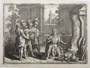 Matthaeus Merian. Manius Curius Dentatus refusing wealth in favor of a turnip. Engraving. 1657.