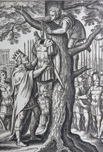 Load image into Gallery viewer, Matthaeus Merian. Romulus Hangs Acron&#39;s Armor on the Sacred Oak at the Capitol. Engraving. 1657.
