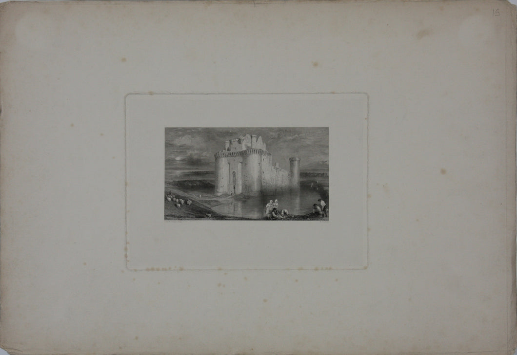 Joseph Mallord William Turner, after. Caerlaverock Castle. Engraved by Edward Goodall. 1834.