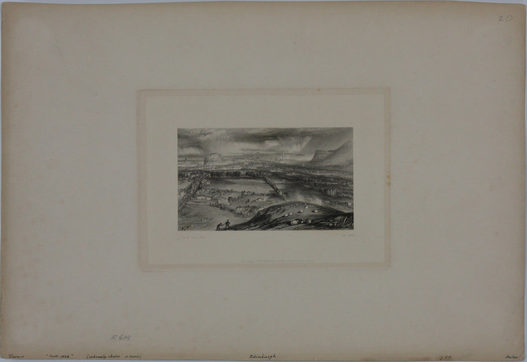 Joseph Mallord William Turner, after. Edinburgh from Blackford Hill. Engraved by William Miller. 1833.