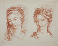 Load image into Gallery viewer, Pierre Thomas Le Clerc, after. Two female heads No. 4. Etching by Roubillac. Late XVII C.
