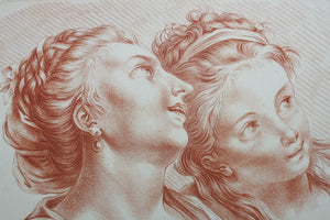 Pierre Thomas Le Clerc, after. Two female heads No. 2. Etching by Roubillac. Late XVII C.