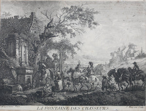 Philips Wouwerman, after. The Fountain of the Hunters. Etching by Jean Moyreau. 1733 - 1734.