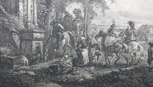 Philips Wouwerman, after. The Fountain of the Hunters. Etching by Jean Moyreau. 1733 - 1734.