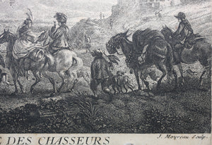 Philips Wouwerman, after. The Fountain of the Hunters. Etching by Jean Moyreau. 1733 - 1734.