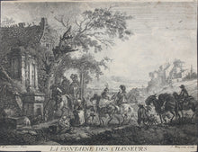 Load image into Gallery viewer, Philips Wouwerman, after. The Fountain of the Hunters. Etching by Jean Moyreau. 1733 - 1734.
