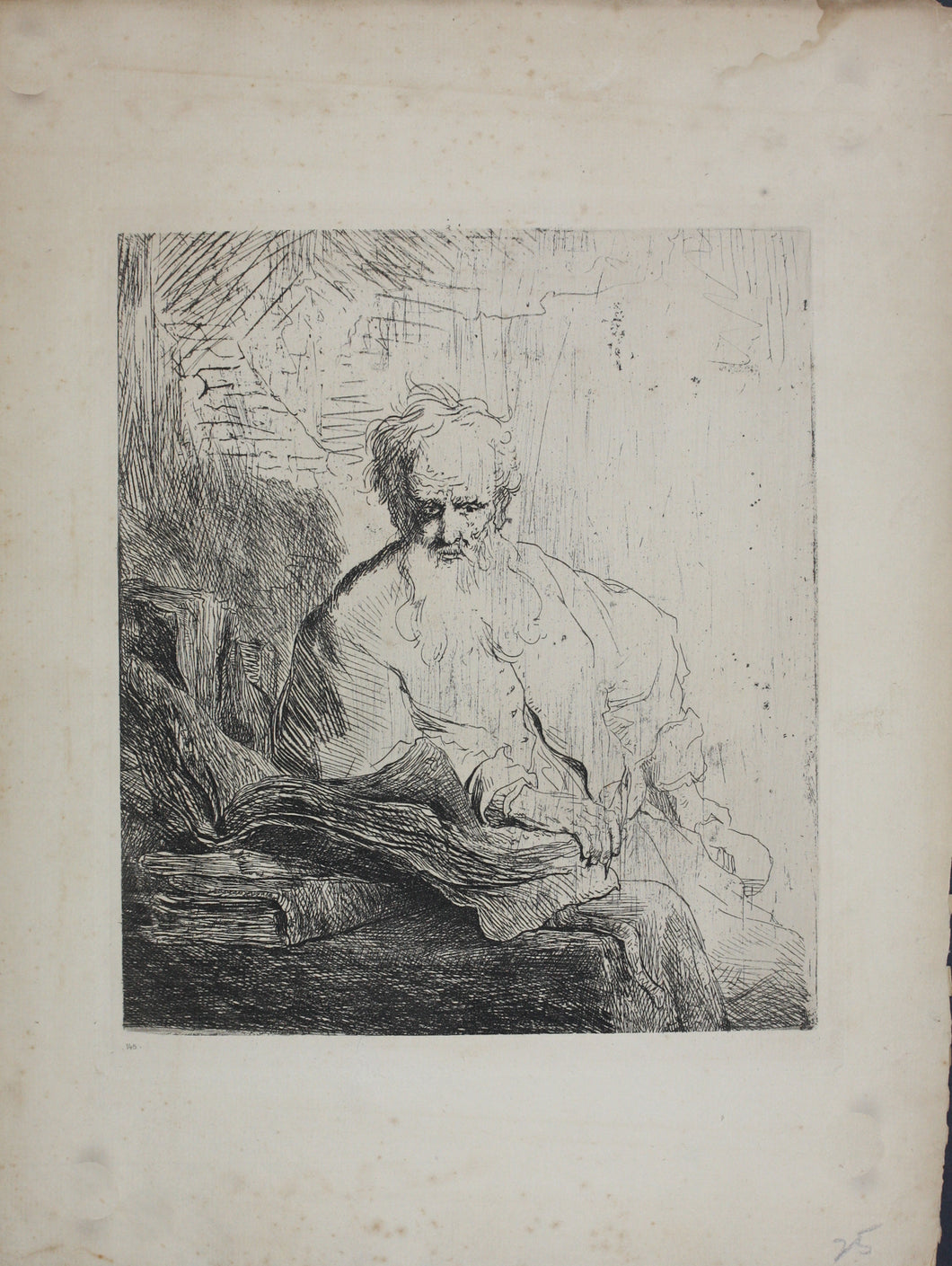 Rembrandt Harmensz van Rijn, after. Saint Paul in meditation. Photogravure. 1884.