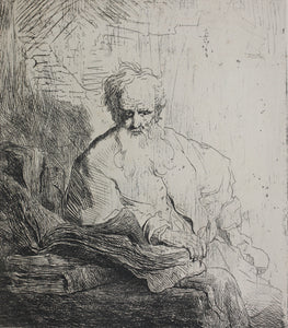 Rembrandt Harmensz van Rijn, after. Saint Paul in meditation. Photogravure. 1884.