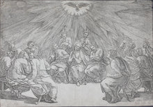 Load image into Gallery viewer, Raphael, after. The Pentecost. Engraving by Jacopo Caraglio. 1520-1539.
