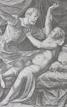 Load image into Gallery viewer, Titian, after. Cornelis Cort, after. Tarquin and Lucretia. Engraving. c. 1642 - before 1691.

