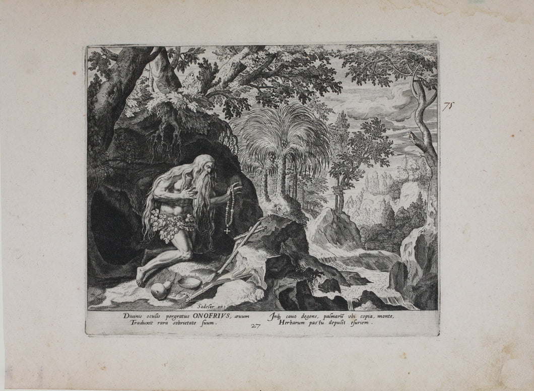 Maarten de Vos, after. 27. Onofrius, religious hermit.  Etching by Sadeler. Late XVI C.
