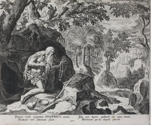 Maarten de Vos, after. 27. Onofrius, religious hermit.  Etching by Sadeler. Late XVI C.