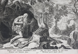 Maarten de Vos, after. 27. Onofrius, religious hermit.  Etching by Sadeler. Late XVI C.