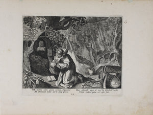 Maarten de Vos, after. 20. Or, religious hermit. Etching by Sadeler. Late XVI C.