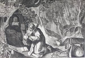 Maarten de Vos, after. 20. Or, religious hermit. Etching by Sadeler. Late XVI C.
