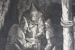 Maarten de Vos, after. 15. Spiridionis, religious hermit. Etching by Sadeler. Late XVI C.