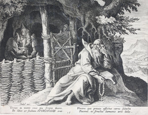 Maarten de Vos, after. 15. Spiridionis, religious hermit. Etching by Sadeler. Late XVI C.