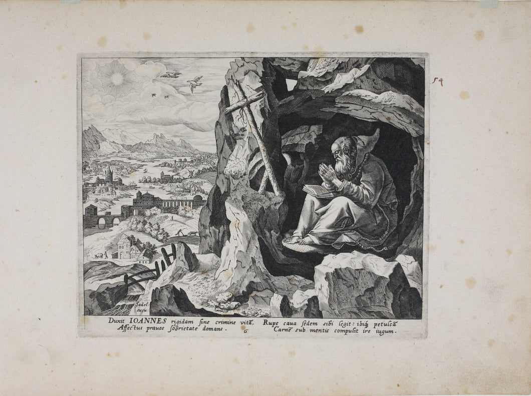 Maarten de Vos, after. 6. Joannes, religious hermit. Etching by Sadeler. Late XVI C.