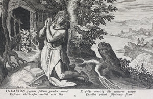 Maarten de Vos, after. 3. Hilarion, religious hermit.  Etching by Sadeler. Late XVI C.