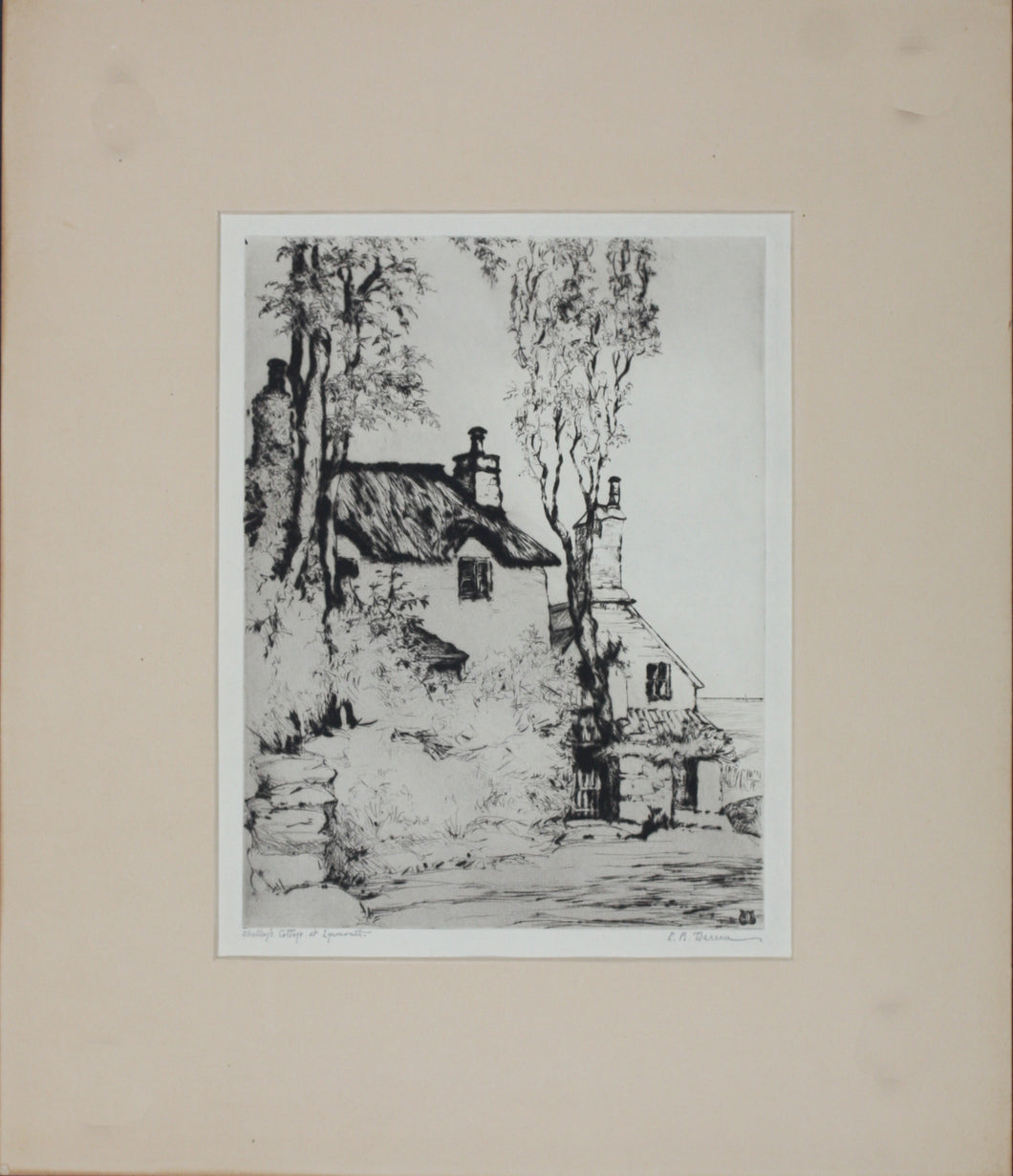 Elizabeth Boardman Warren. Shelley’s Cottage at Lynmouth. Etching. Ca. 1920s.