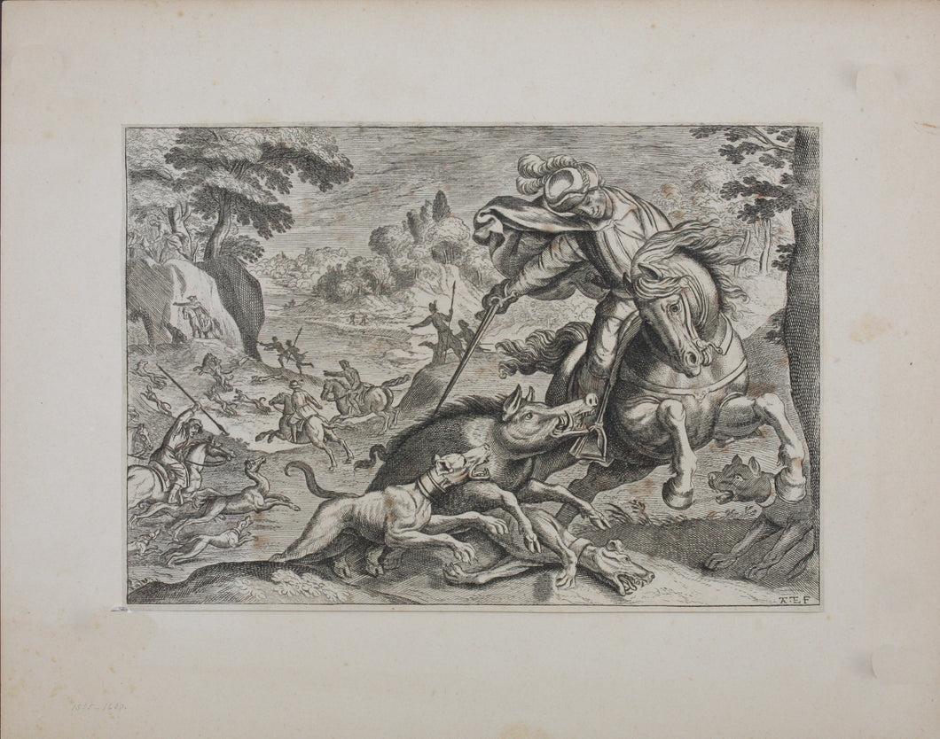 Antonio Tempesta. Boar hunt. Etching. 1608.