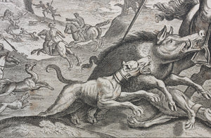 Antonio Tempesta. Boar hunt. Etching. 1608.