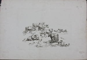 Anton Herzinger. Herd of cows, shepherd, and a dog. Engraving. 1816.
