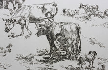 Load image into Gallery viewer, Anton Herzinger. Herd of cows, shepherd, and a dog. Engraving. 1816.
