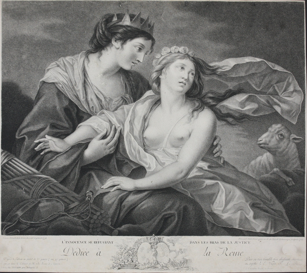 Louise Élisabeth Vigée-Le Brun, after. Innocence taking refuge in the arms of Justice. Engraving by Francesco Bartolozzi. 1783.