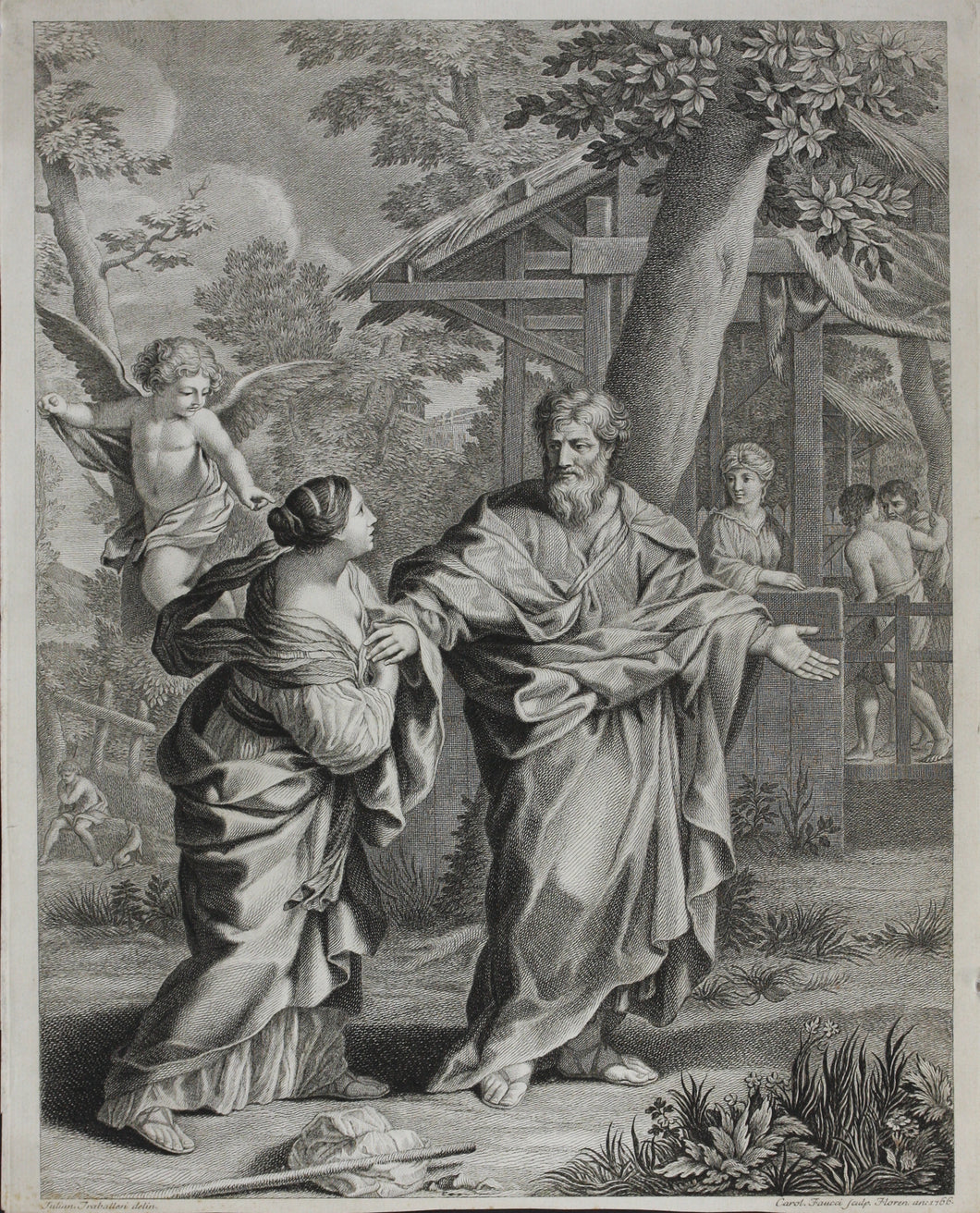 Pietro da Cortona, after. Giuliano Traballesi, after. The return of Hagar to Abraham. Engraving by Carol Faucci. 1766.