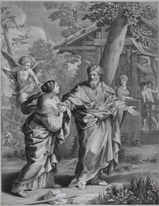 Pietro da Cortona, after. Giuliano Traballesi, after. The return of Hagar to Abraham. Engraving by Carol Faucci. 1766.
