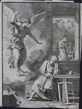 Load image into Gallery viewer, Nicolas Poussin, after. Jacques Stella, after. The dream of St Joseph. Engraving and etching by Francesco Polanzani. 1715-1756.
