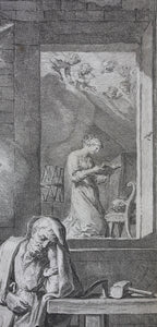 Nicolas Poussin, after. Jacques Stella, after. The dream of St Joseph. Engraving and etching by Francesco Polanzani. 1715-1756.