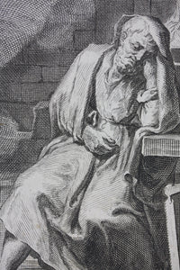 Nicolas Poussin, after. Jacques Stella, after. The dream of St Joseph. Engraving and etching by Francesco Polanzani. 1715-1756.