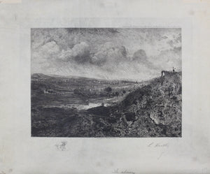 Charles-Louis  Kratke. Valley landscape under the stormy sky. Etching. 1891.