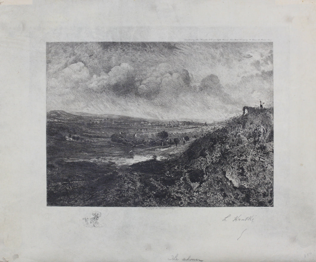 Charles-Louis  Kratke. Valley landscape under the stormy sky. Etching. 1891.
