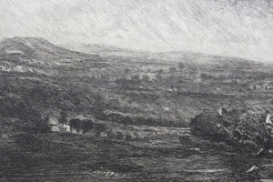 Charles-Louis  Kratke. Valley landscape under the stormy sky. Etching. 1891.