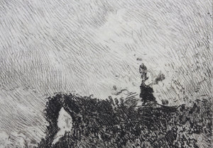 Charles-Louis  Kratke. Valley landscape under the stormy sky. Etching. 1891.