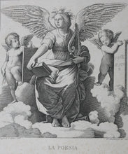 Load image into Gallery viewer, Raphael, after. Marcantonio Raimondi, after. Poetry. Engraving by Ferdinand Ruscheweyh. 1829.
