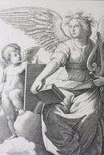 Load image into Gallery viewer, Raphael, after. Marcantonio Raimondi, after. Poetry. Engraving by Ferdinand Ruscheweyh. 1829.
