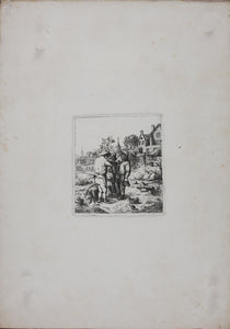 David Deuchar. Three men and a child standing. Etching. C. 1782-1803.