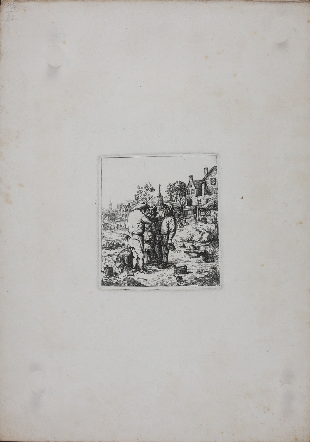 David Deuchar. Three men and a child standing. Etching. C. 1782-1803.