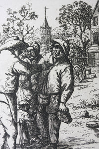 David Deuchar. Three men and a child standing. Etching. C. 1782-1803.