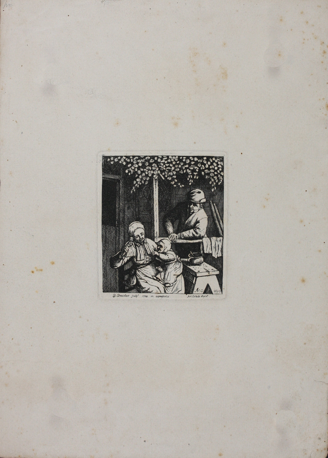 Adriaen van Ostade, after. A mother and child playing. Etching by David Deuchar. 1784.