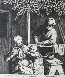 Adriaen van Ostade, after. A mother and child playing. Etching by David Deuchar. 1784.