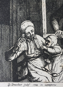 Adriaen van Ostade, after. A mother and child playing. Etching by David Deuchar. 1784.