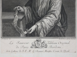 Paris Bordone, after. Matthias Oesterreich, after. Le Sauveur. Engraving by Philipp Andreas Kilian. Mid XVIII C.