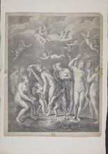 Load image into Gallery viewer, Perino del Vaga, after. The Three Goddesses Preparing for the Judgment of Paris. Engraving by Philippe Simonneau. 1729-1740.
