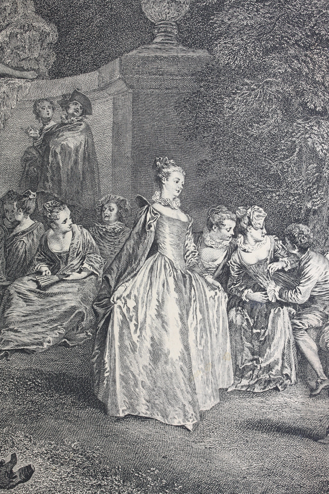 Antoine Watteau, after. Venetian festivals. Engraving by Laurent Cars. 1732.