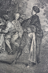 Antoine Watteau, after. Venetian festivals. Engraving by Laurent Cars. 1732.